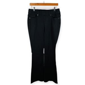 Susan Graver Black High Rise Flare Jeans Pull On Stretch Denim 10 Tall New